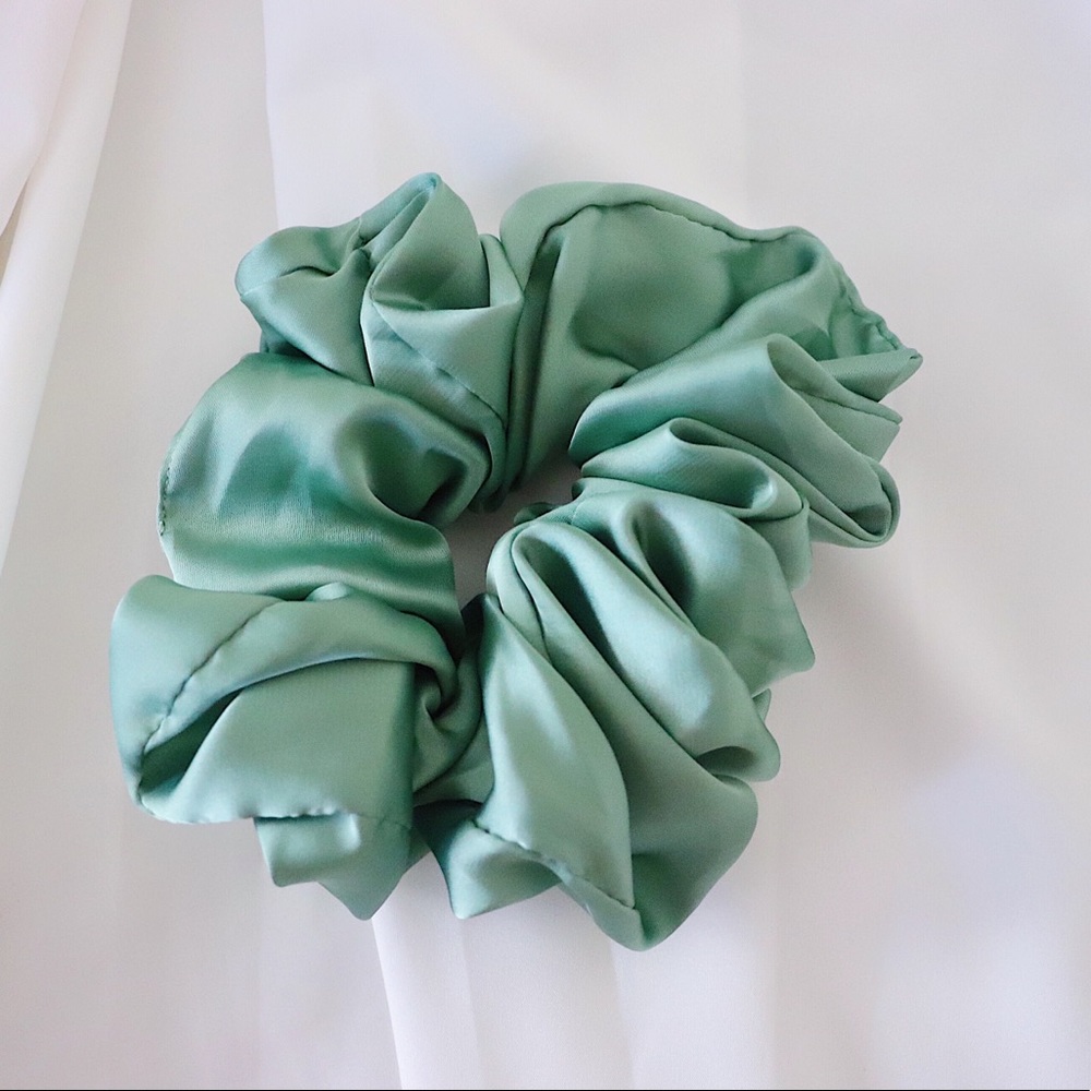 Oversized Satin Scrunchie in Camo Green.